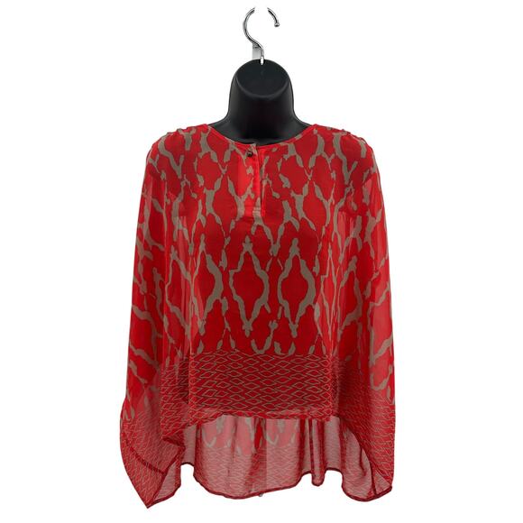 Collective Concepts Poncho Blouse WMNS XS Red/Gray Abstract Crew Neck #TS6442-01 - Picture 1 of 6